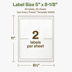 Avery® Printable Rectangle Hemp Labels, Sure Feed® Technology, 5" x 8-1/8", Off-White, Laser & Inkjet Compatible, 40 Total, Great for Product Branding, Packaging, and More 40 Labels