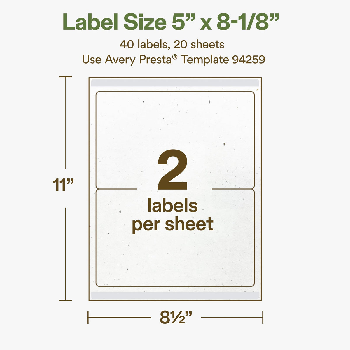 Avery® Printable Rectangle Hemp Labels, Sure Feed® Technology, 5" x 8-1/8", Off-White, Laser & Inkjet Compatible, 40 Total, Great for Product Branding, Packaging, and More 40 Labels