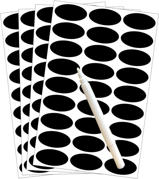 Small Oval Chalkboard Labels Waterproof Stickers for Sugar Jars,Party,Crafts Rooms,Weddings and Kitchen,Free a White Chalk