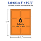 Avery® Printable Rectangle Labels, Sure Feed® Technology, 3" x 3-3/4", Bright Orange Labels, Print-to-The-Edge, Laser/Inkjet Printable, 240 Total, Great for Candles and Ingredients 240 labels