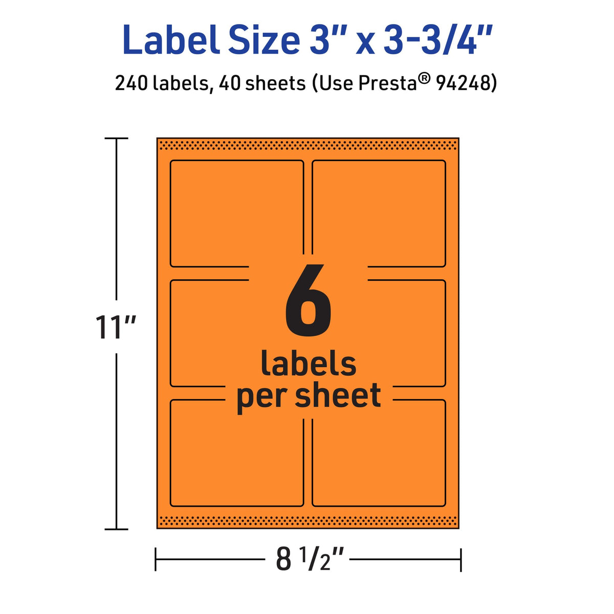 Avery® Printable Rectangle Labels, Sure Feed® Technology, 3" x 3-3/4", Bright Orange Labels, Print-to-The-Edge, Laser/Inkjet Printable, 240 Total, Great for Candles and Ingredients 240 labels