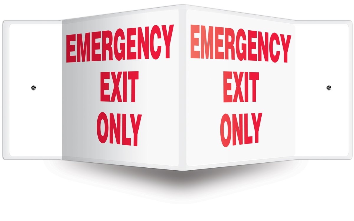Accuform PSP336 Projection Sign 3D, "Emergency EXIT ONLY", 8" x 12" Panel, 0.10" Thick High-Impact Plastic, Pre-Drilled Mounting Holes, Red on White