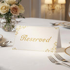 30 Pack Reserved Table Signs, White Reserved Signs with Gold Foil Design