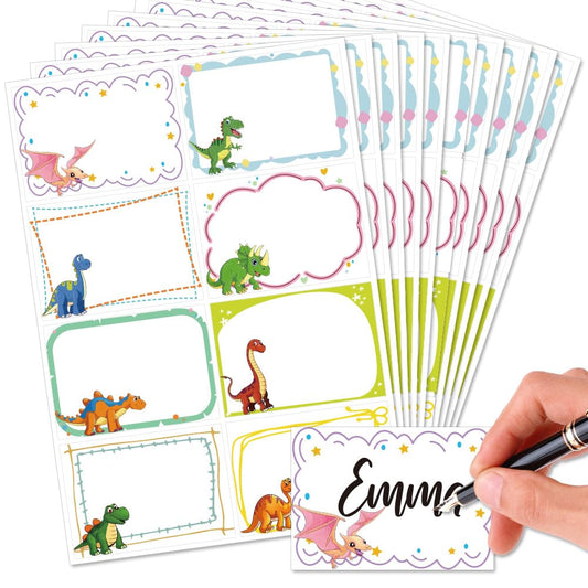 OLYCRAFT 80Pcs/10 Sheets Dinosaur Name Tags Stickers 3.3x2.4 Inch Self Adhesive Name Tags Blank Name Labels Writable Adhesive Name Label Sticky Name Tags for Classroom Office Bulletin Board Decoration