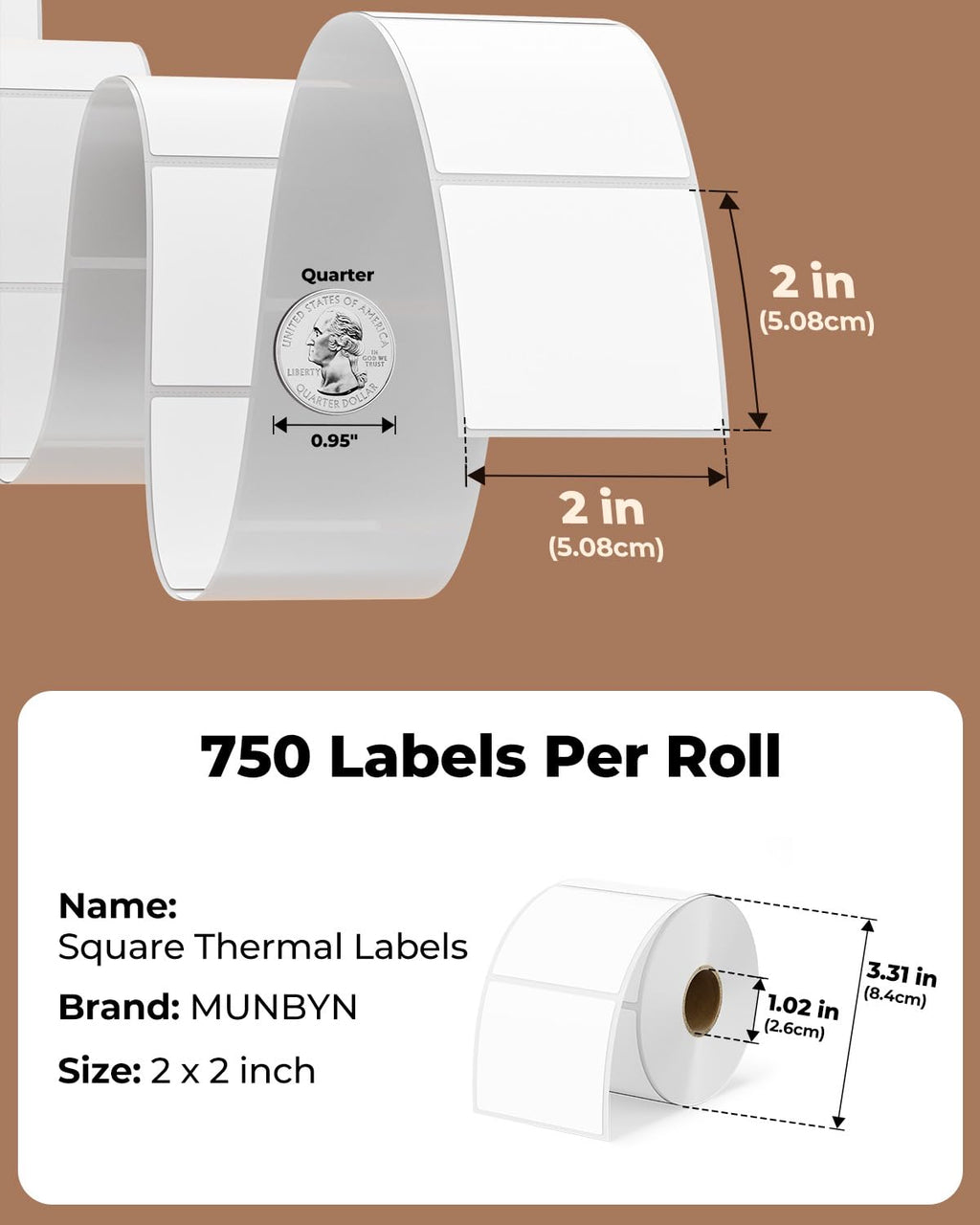 2" Shell Texture Round Thermal Labels 500 Labels/Roll+2x2 Thermal Labels 750 Labels/Roll