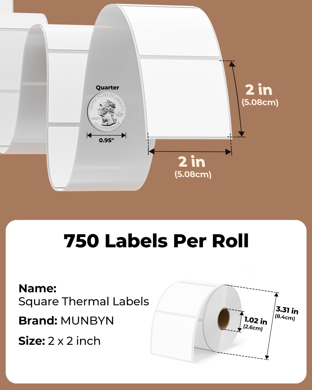 2" Orange Round Thermal Labels 500 Labels/Roll+2x2 Thermal Labels 750 Labels/Roll