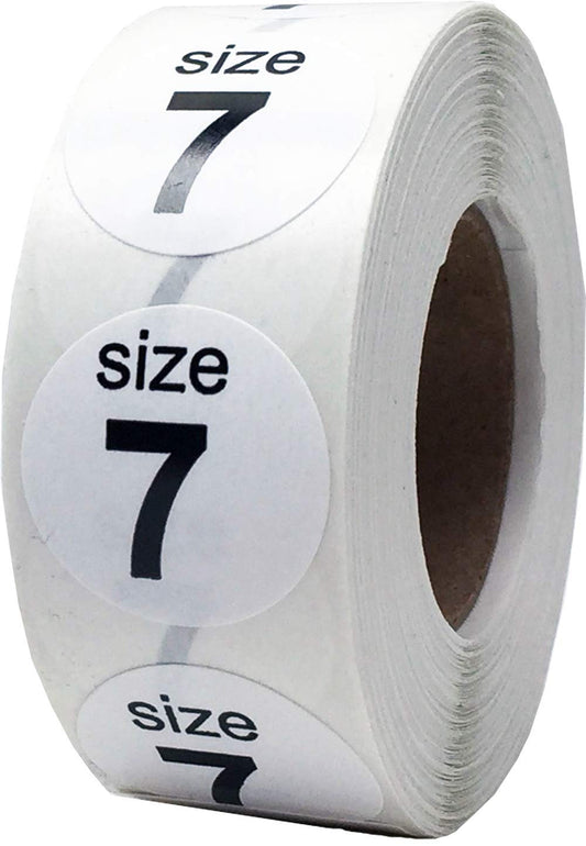 Shoe Size 7 White Stickers - 3/4 Inch Round, 500 Semi-Gloss Adhesive Labels Per Roll for Retail, Footwear Inventory, and Organization - Made in The USA White Size 7