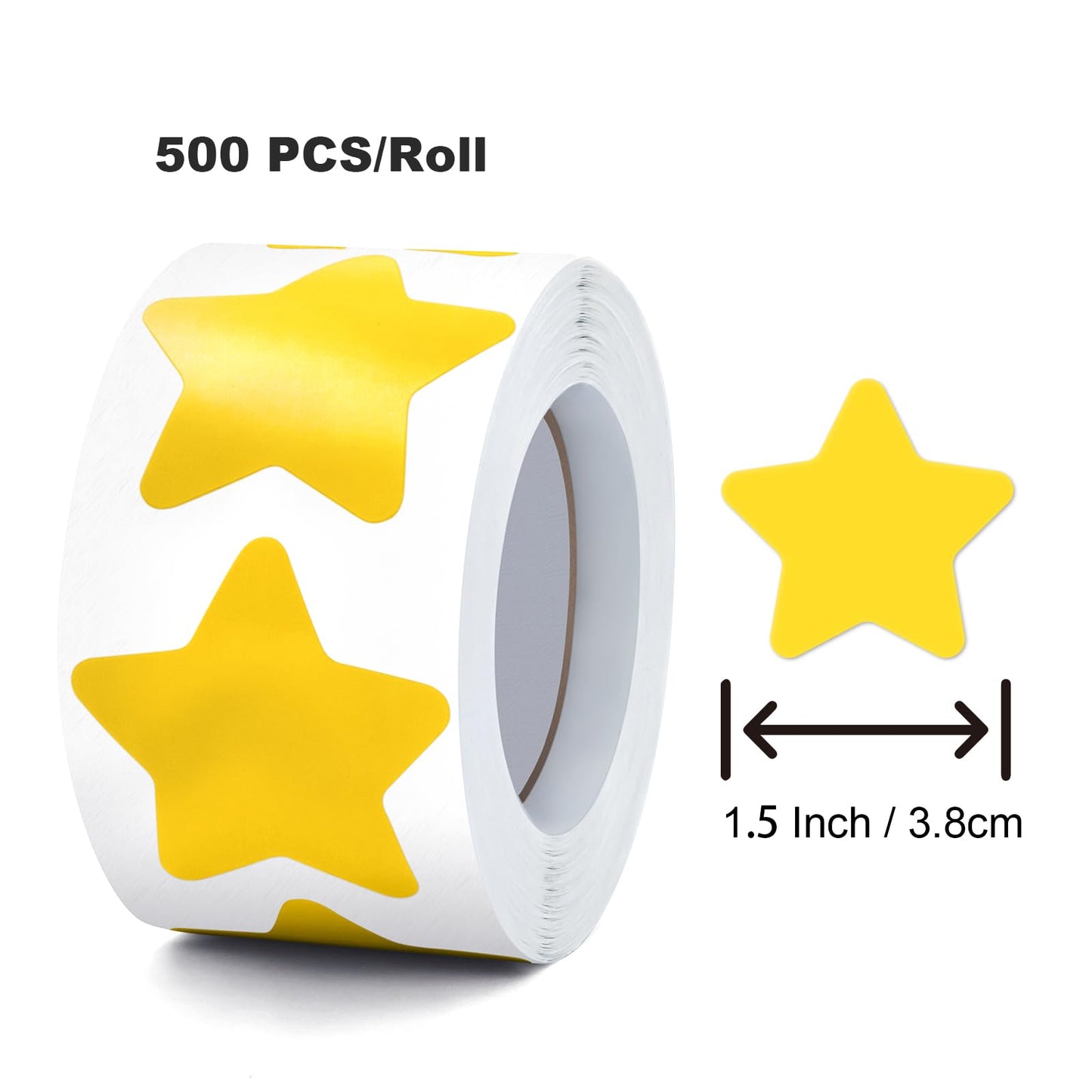 Yellow Star Stickers Roll 1.5 Inch Self-Adhesive Stars Labels Waterproof Removable for Children Teacher Business 500 PCS Yellow