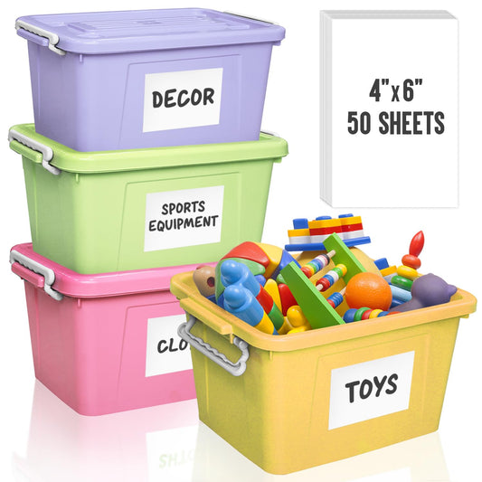 MESS Large Removable Labels for Storage Bins (50 6x4") - Pantry Labels - Labels for Craft Organization - Shelf, Tote Moving Labels for Boxes White