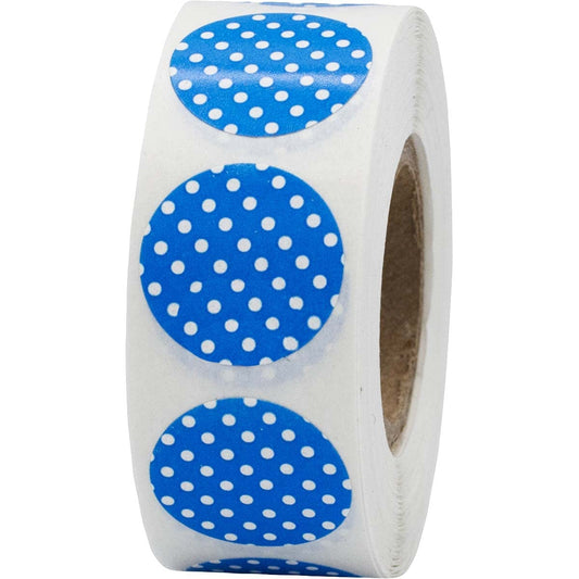Blue with White Polka Dot Color Coding Labels - 3/4" Inch Round Circle Dots, 500 Total Adhesive Stickers on a Roll for Inventory and Crafting - Made in The USA Blue With White Polka Dots