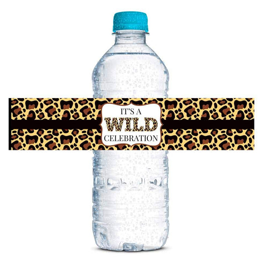 Leopard Print Wild Birthday Party Waterproof Water Bottle Sticker Wrappers, 20 1.75" x 8.5" Wrap Around Labels by AmandaCreation