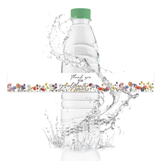 Water Bottle Labels, 50Pcs Thank You Flower Theme Waterproof Bottle Wraps Sticker for Graduation Wedding Birthday Bridal and Baby Shower 1.96x8.26in 5.10 Centimeters