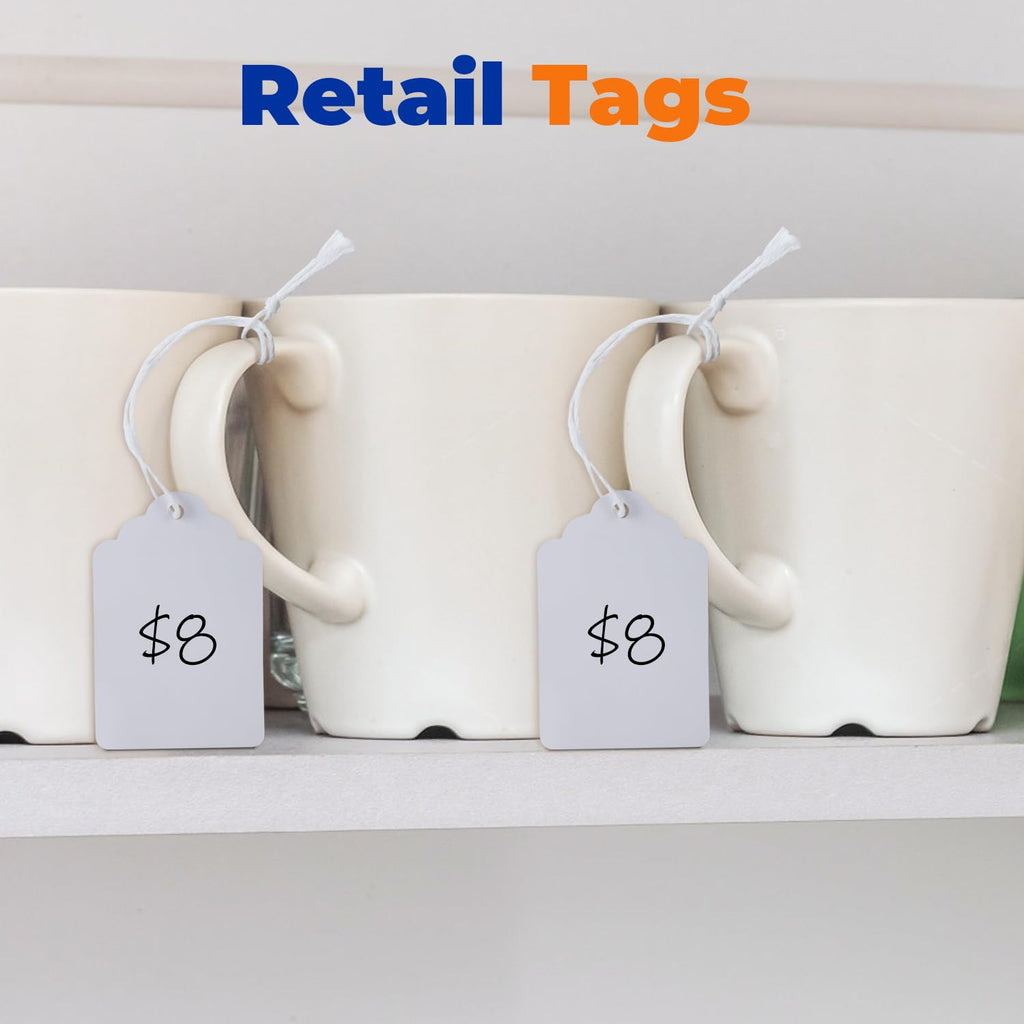 1000Pcs Price Tags with String Attached, 1 3/8" x 2 1/8" White - Smooth Surface 1000pcs - 1.375" x 2.125"
