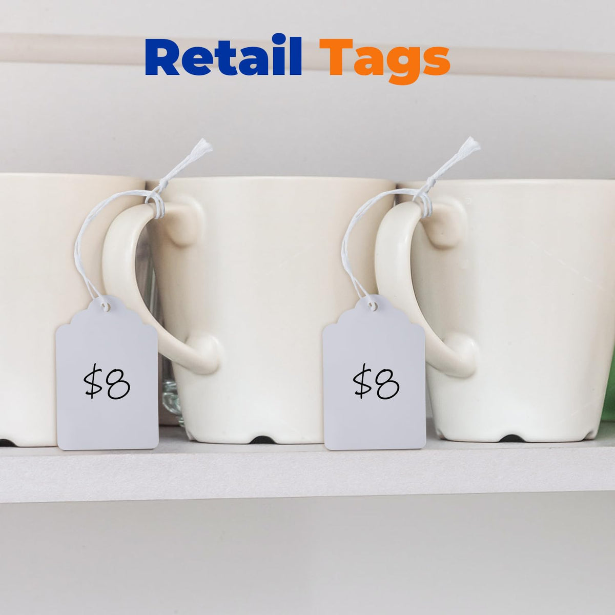 1000Pcs Price Tags with String Attached, 1 3/8" x 2 1/8" White - Smooth Surface 1000pcs - 1.375" x 2.125"