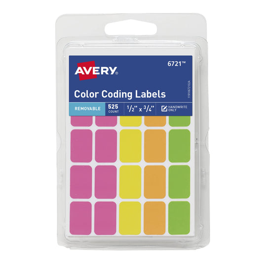 Avery Removable Color Coding Labels, Rectangular, Assorted Colors, Pack of 525 (6721) 1-Pack