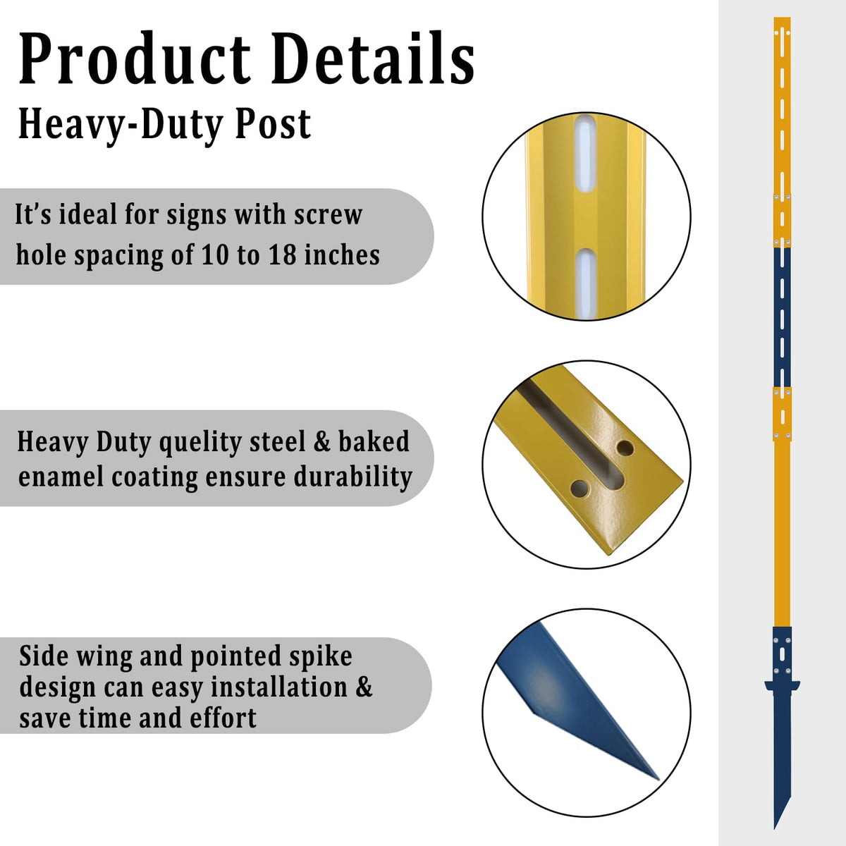 Sign Post for Outside 6 Ft, Yard Signs Stakes, Heavy Duty Metal Holder Ground Traffic Road Stand Lawn Adjustable Pole for Events, Parking, Garage, Rust-Resistant Durable DIY 1Pcs Blue Yellow Blue -Yellow -3