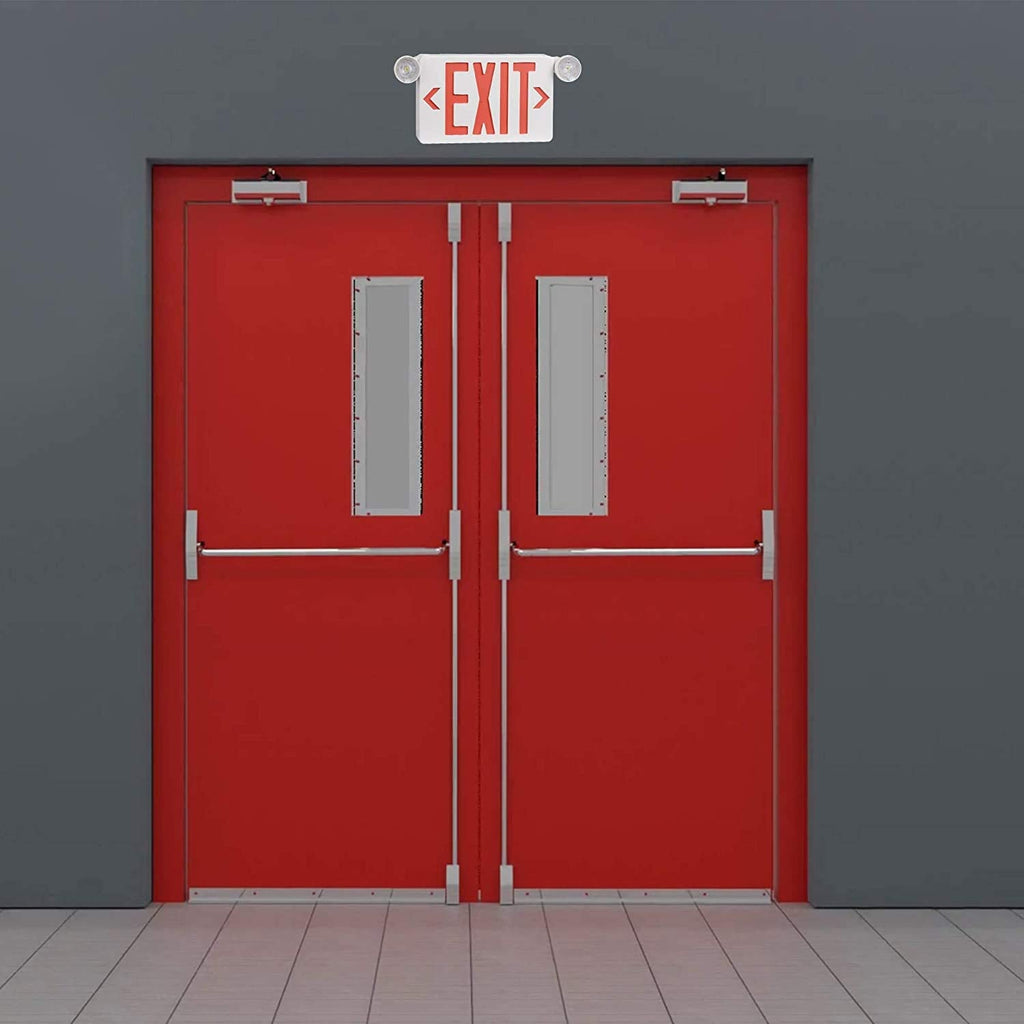LED Exit Sign with Emergency Lights Dual Exit Lamp, 90 Min Battery Backup White Housing & Red Letter 1 PACK