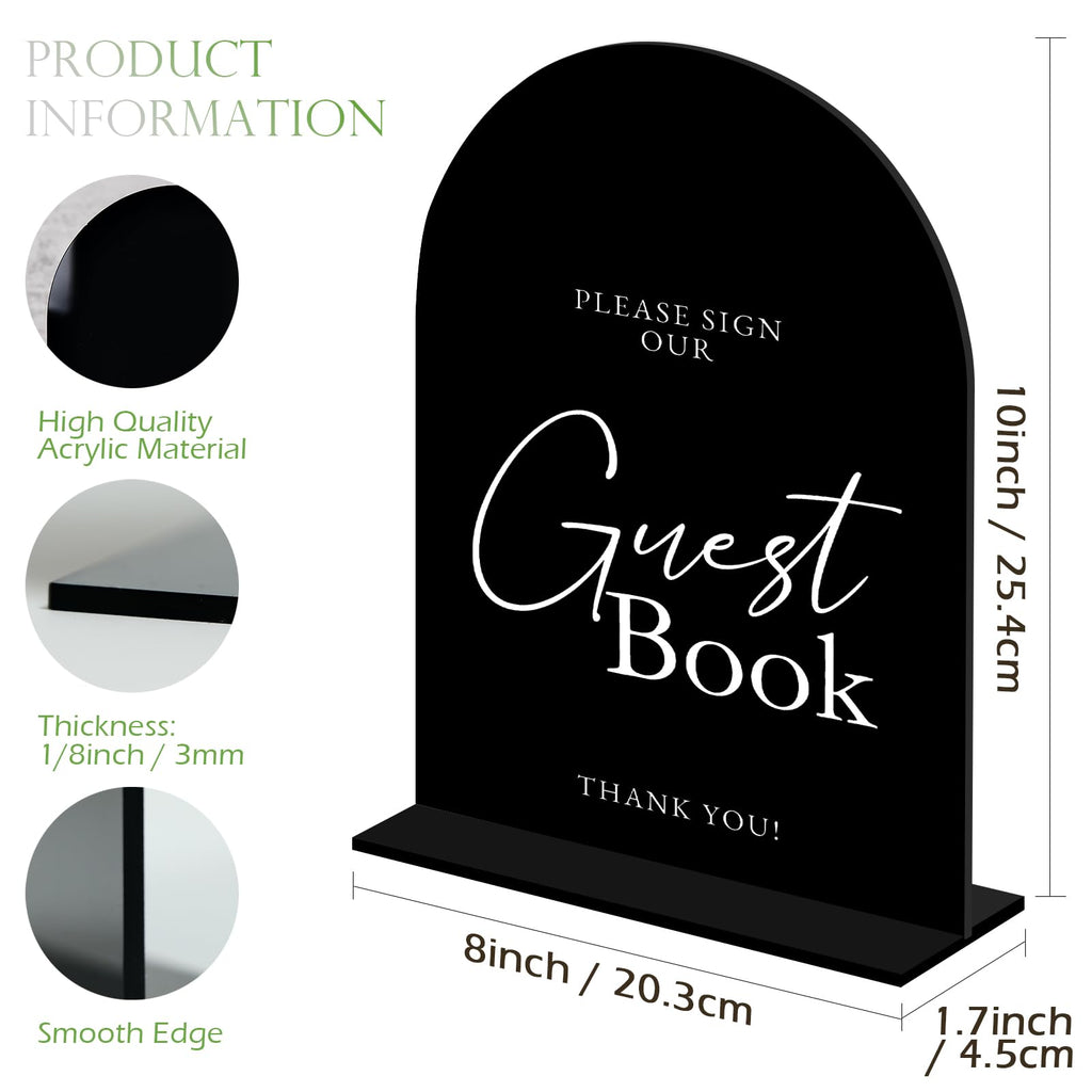 Black Arch Acrylic Guest Book Sign with Stand 8"x10"