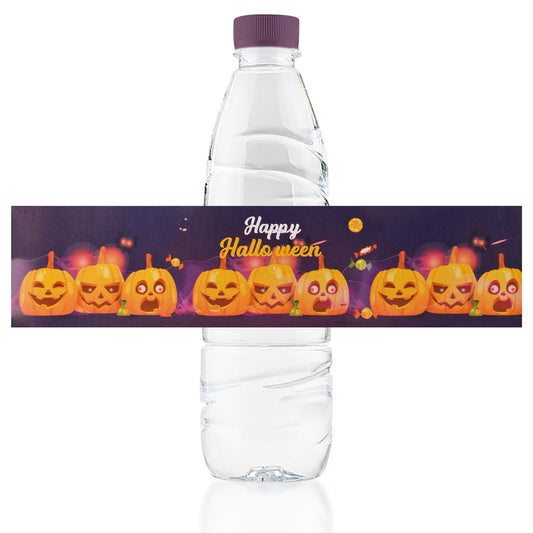 Happy Halloween Water Bottle Labels, 50Pcs Pumpkin Halloween Wraps Sticker Halloween Labels for Party Halloween Drinking Water Bottle Label Purple