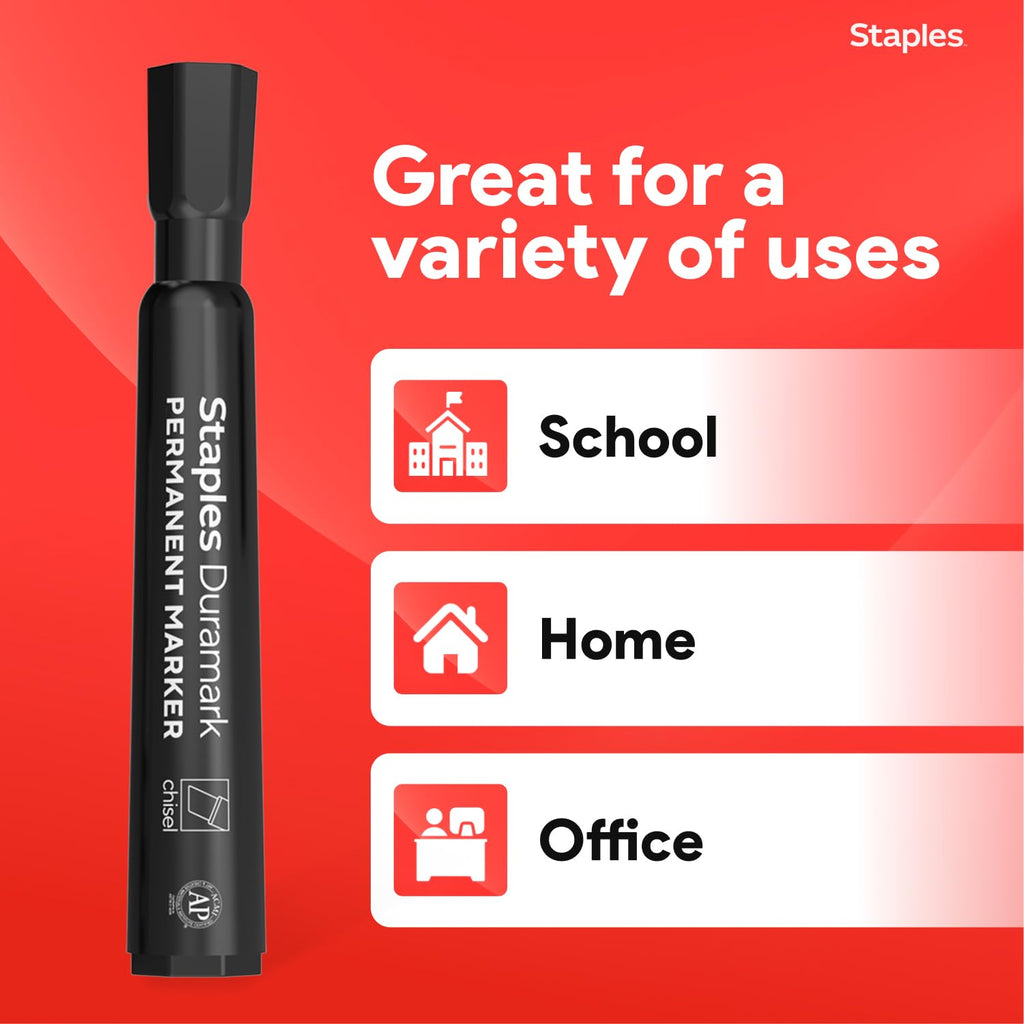 Staples Tank Permanent Markers, Chisel Tip, Black, 36 Pack