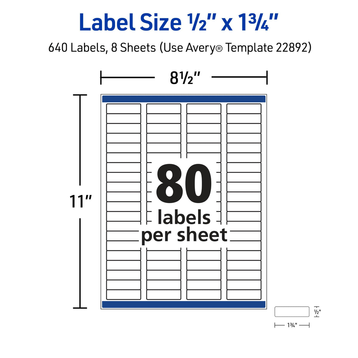 Avery Rectangle Labels, 0.5" x 1.75", Glossy Clear, Sure Feed Technology, Laser/Inkjet Compatible, 640 Printable Labels Total (22892) 640 labels