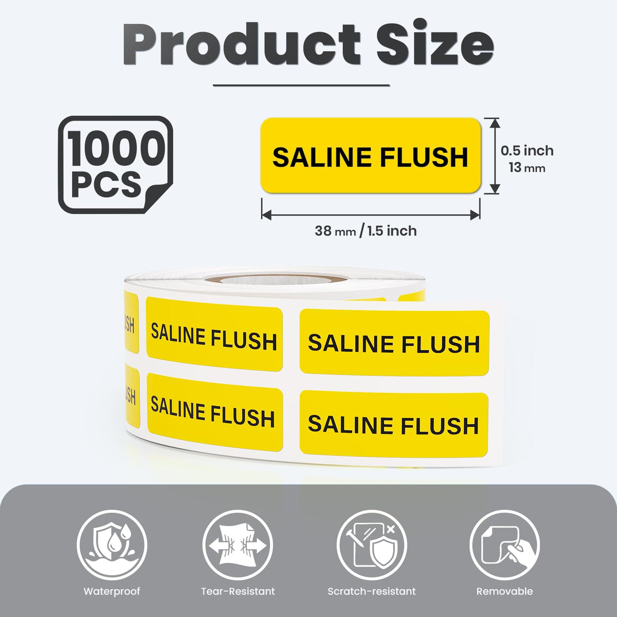 1000 Pcs Saline Flush Veterinary Stickers 0.5 x 1.5 Inch Self-Adhesive