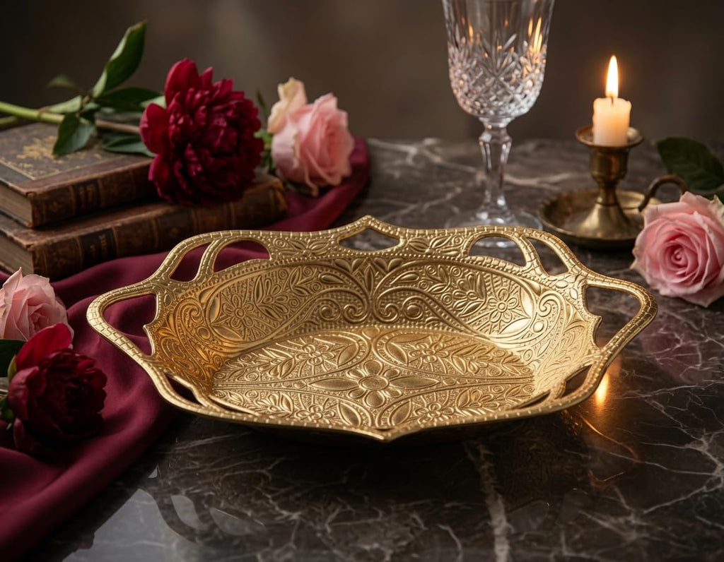 Alisveristime Arabic Serving Bowl, Metal Indian Candy Tray (Gold) Gold