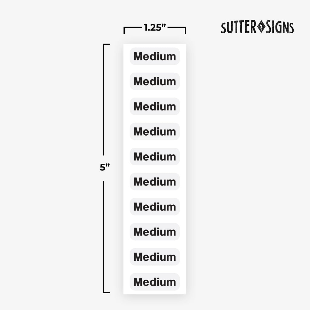 250pcs Medium Clothing Size Strip Labels, 1.25" x 5"