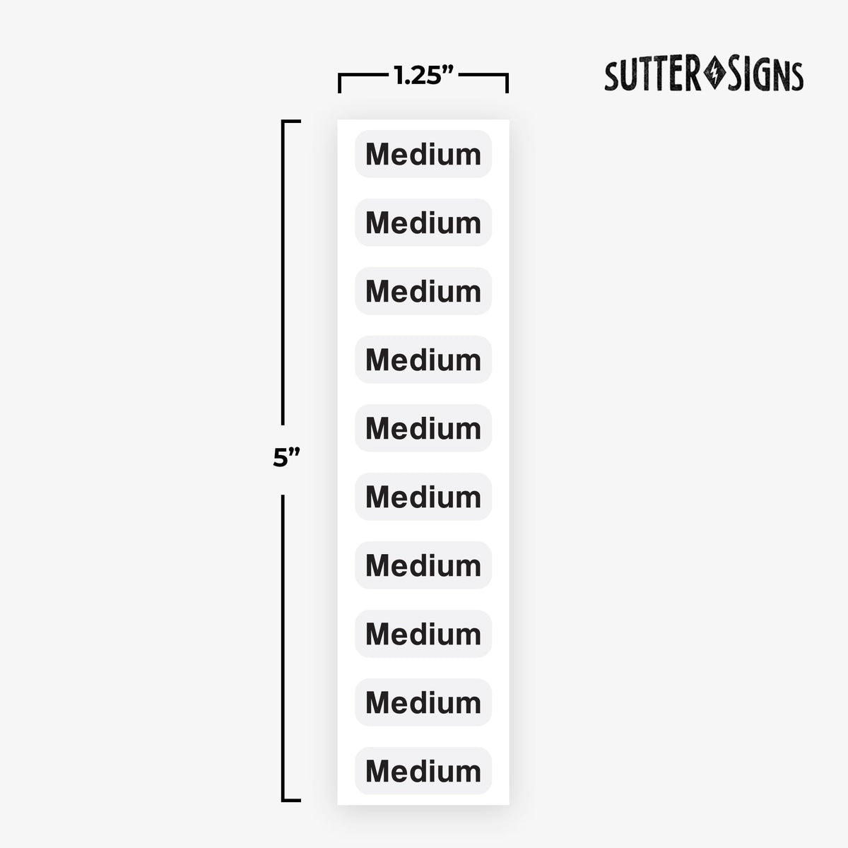 250pcs Medium Clothing Size Strip Labels, 1.25" x 5"