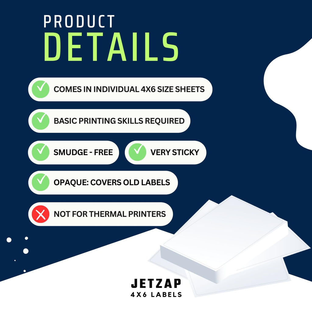 JETZAP Pre-Cut 4x6 Shipping Labels | Work on Most Inkjet and Laser Printers | Just Load & Print | USPS UPS FedEx for Home Printers | 120 Pack