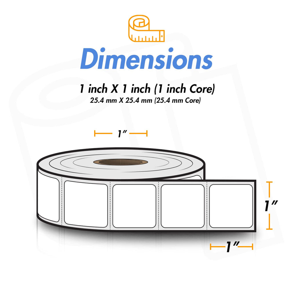 1" x 1" Square Direct Thermal Label, 4 Rolls, 1380/Roll