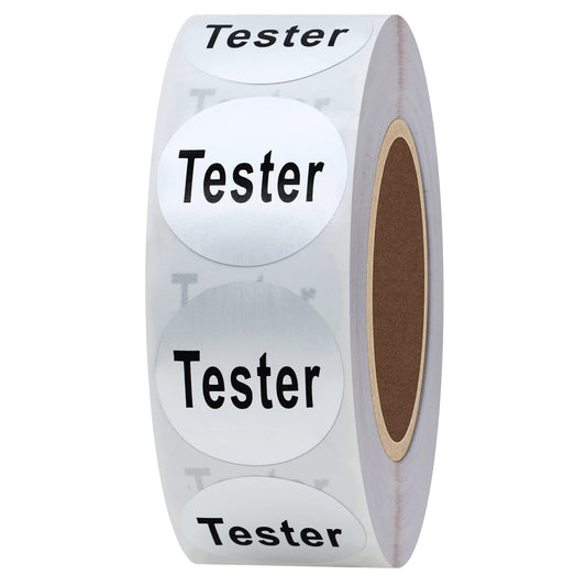 Hybsk Clear Cosmetic Tester Labels 20mm Round Total 500 Per Roll (Silver) Silver
