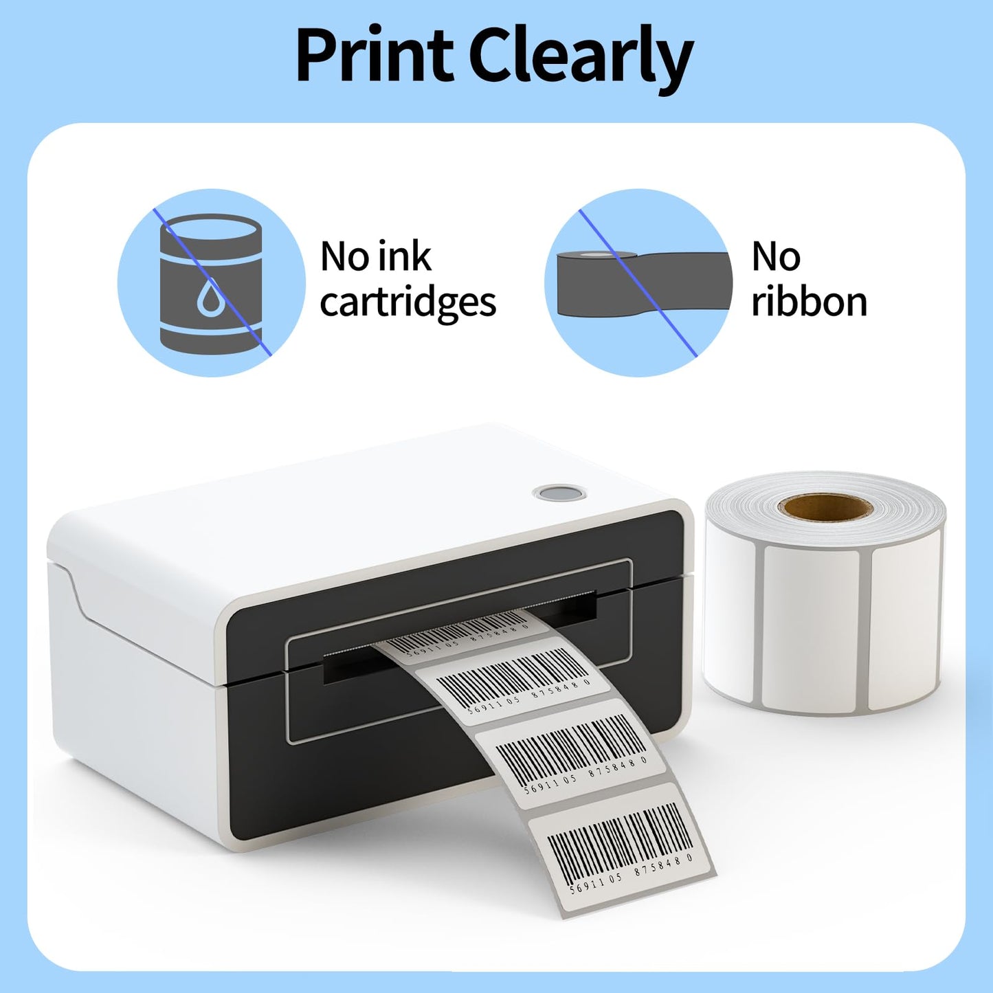 Direct Thermal Label 2x1, Thermal Labels for Barcodes, Return Address, File Folders - Barcode Stickers Compatible with Rollo, Munbyn, Zebra, Godex - 1Roll, 1000 Lable, White Sticker Labels 2x1-white