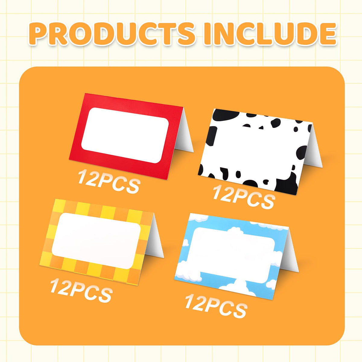 48pcs Cartoon Story Food Labels, Card Folded Table Place Labels