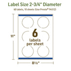 Avery Dissolvable Round Labels, Sure Feed Technology, 2.75" Diameter, Matte White, Print-to-The-Edge, Laser/Inkjet Printable, 60 Labels Total
