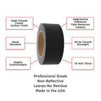 ChromaLabel premium black gaffer tape, 2-inch wide and 30 yards long, with 13 mil thickness, shown rolled on a surface.