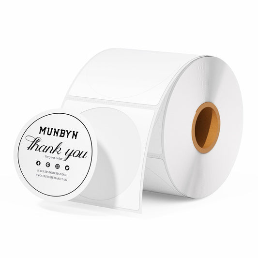 MUNBYN 2 Inch Circle Thermal Sticker Labels, Self-Adhesive Round Direct Thermal Labels for Business, 750 Sheets/1 Roll 2inch White 1
