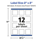 Avery® Matte Clear Square Labels, Sure Feed® Technology, 2" x 2", 120 Matte Clear Labels, Print-to-The-Edge, Laser/Inkjet Printable 120 labels