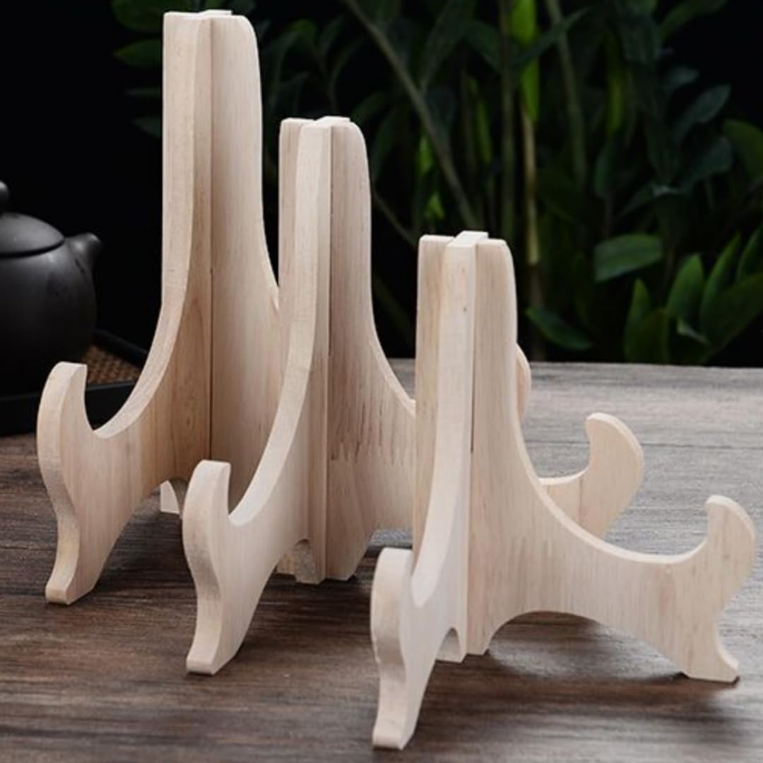 RTeng 2 Pack Wooden Display Stand for Sculptures | Plate and Stone Holder | Decorative Support Rack – Stylish Wooden Stands for Display, Plate Stands, Picture Frame Stand (5”, 6”, 7”) (5 Inch) 5 Inch