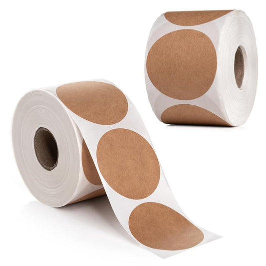 1000pcs Kraft Dot Stickers 2 inch | Color Coding Labels for Inventory, Price, Organization | 2" Round Circle Diameter, 500 per roll (Pack of 2) 2" Pack of 2