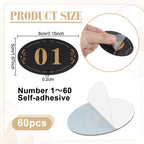 OLYCRAFT 60Pcs Locker Cabinet Numbers Acrylic Table Number Stickers Locker Number Signs Oval Door Sign with Self-Adhesive Tape for Door House Office Restaurants Bars Storage Lockers Seat (1-60)