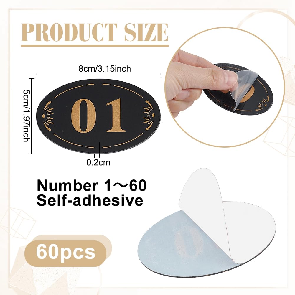 OLYCRAFT 60Pcs Locker Cabinet Numbers Acrylic Table Number Stickers Locker Number Signs Oval Door Sign with Self-Adhesive Tape for Door House Office Restaurants Bars Storage Lockers Seat (1-60)