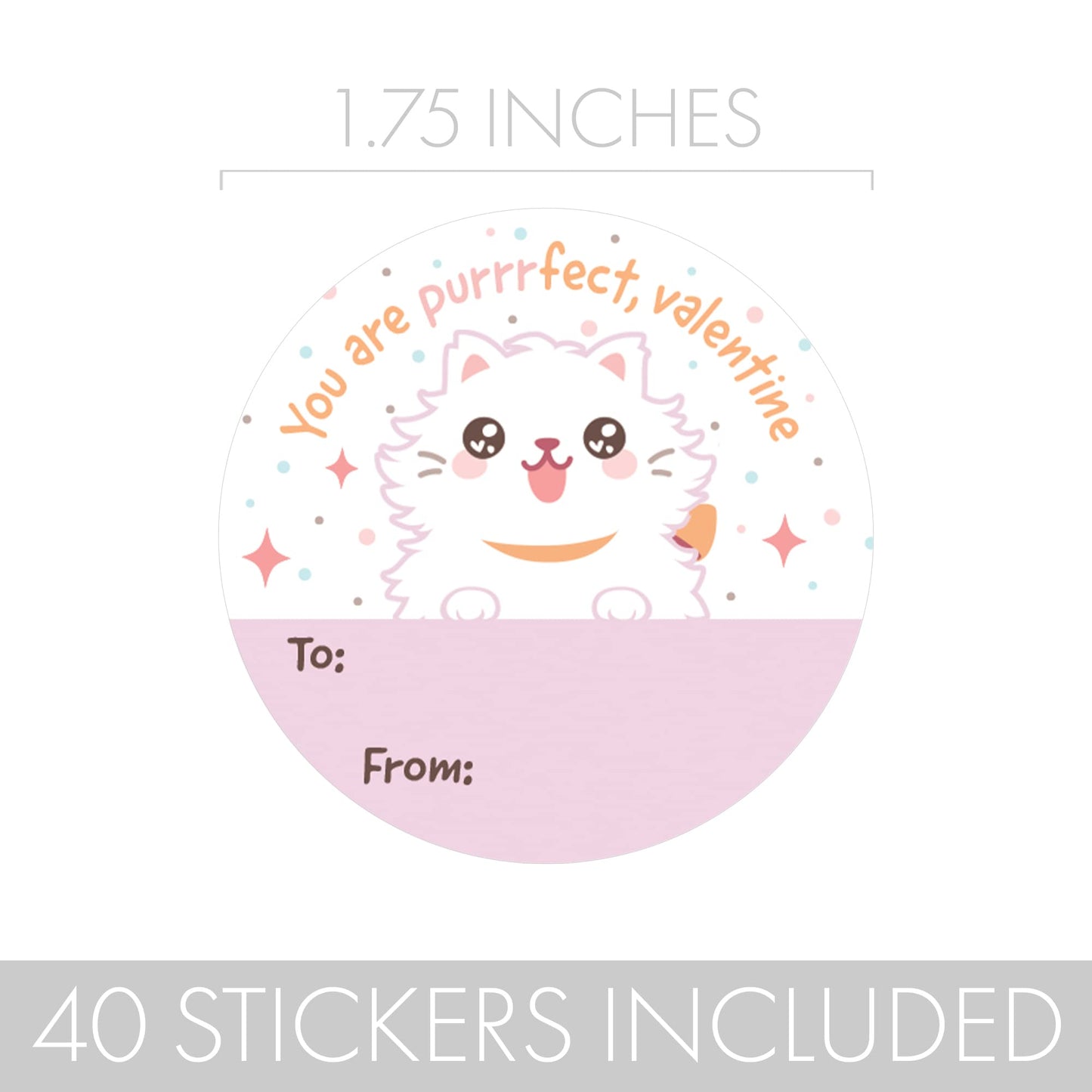 Furever Friends Valentine's Day Stickers for Kids, Cat and Dog to from Valentine Label Stickers - 40 Count