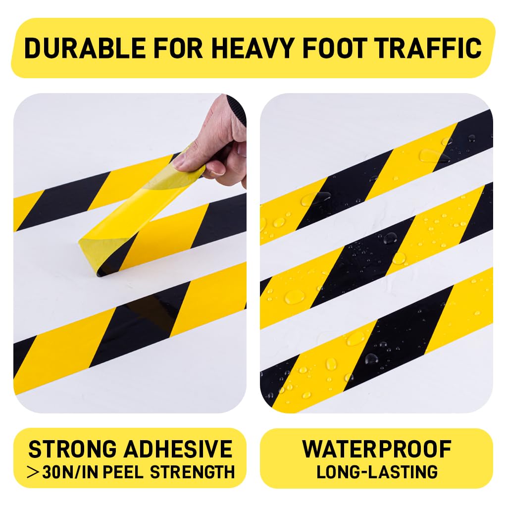 2 Inch x 120 FT Black & Yellow Caution Tape Roll, Hazard Safety Floor Marking Tape, Strong Adhesive, Waterproof, Wear Resistant for Floors, Walls, Staircases, Pipes, Equipment, Dangerous Areas 2" x 120' Black/Yellow 1