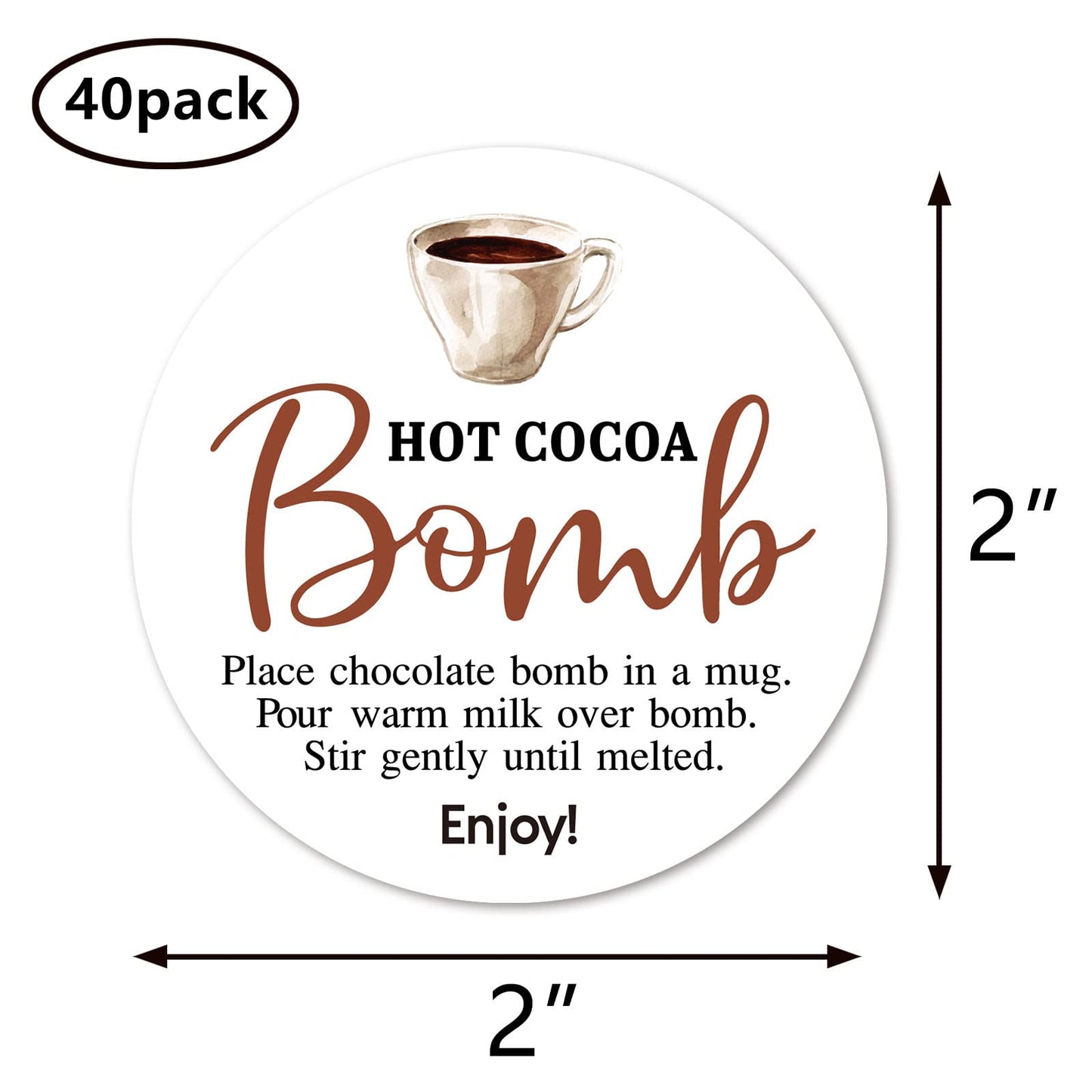 Hot Cocoa Bomb Stickers, 40-Pack 2inch All Occasion Hot Cocoa Bomb Sticker Labels
