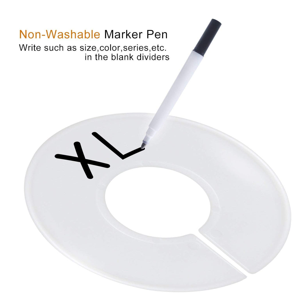 20 Pack Clothing Rack Size Dividers, Wardrobe Round Hangers Label Closet Dividers with 1 Piece Marker Pen for Clothes Organization(White, Blank) 20