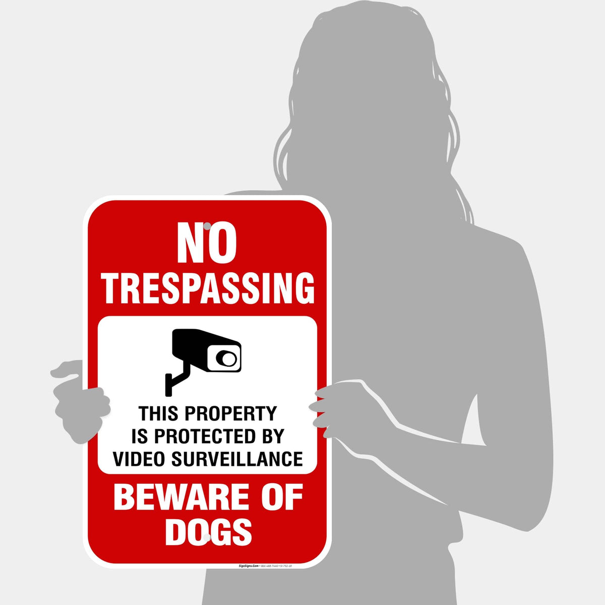 Beware of Dog Sign, No Trespassing Sign, Video Surveillance Sign, Aluminum 12x18