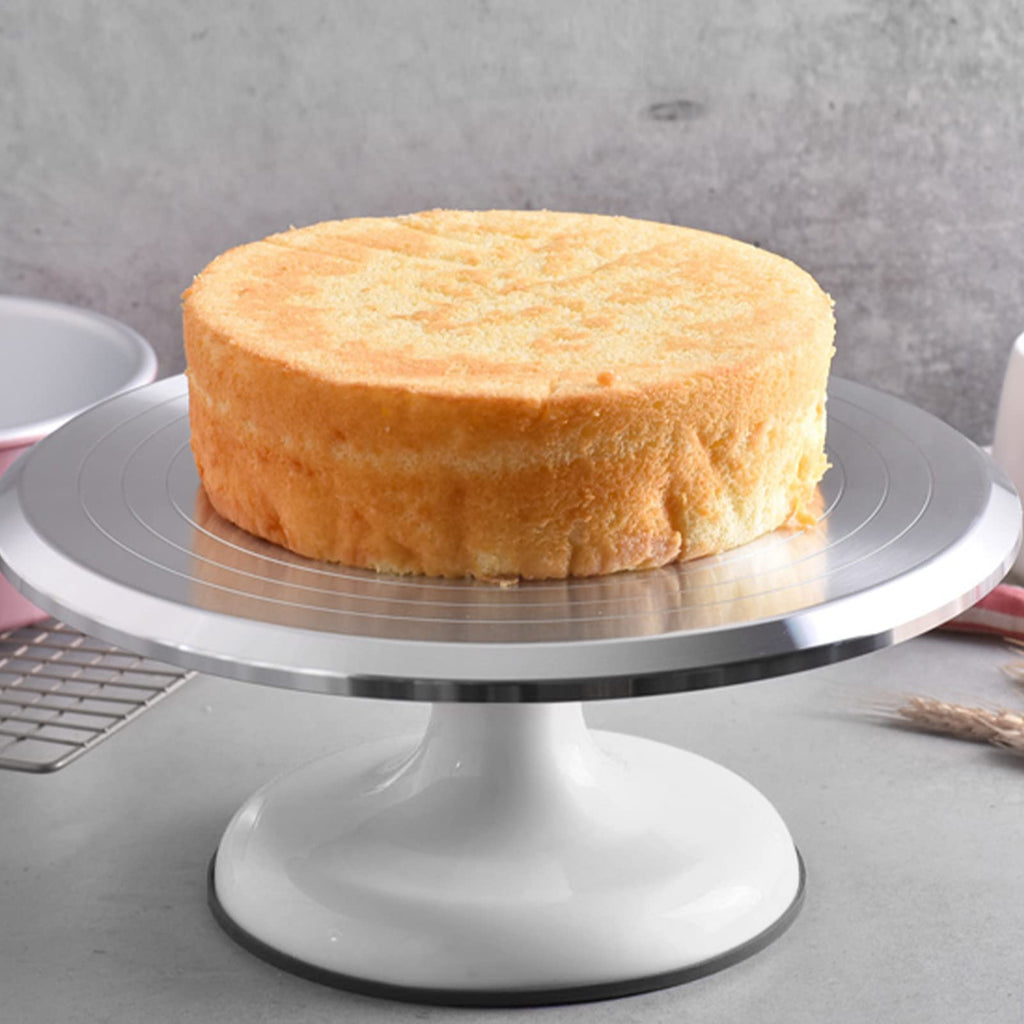 10 Inch Revolving Cake Decorating Stand, Professional Aluminum Alloy Cake Turntable with Silent Bearing, Easy Access to All Sides for Frosting, Smooth Smoothing (White)