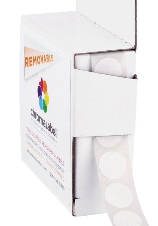 ChromaLabel 1/2 Inch Circle Sticker Labels, Easy to Write On Color Coding Labels, Removable Colored Dot Stickers - 1000 Sticky Dots per Dispenser Box, White Stickers 1/2"