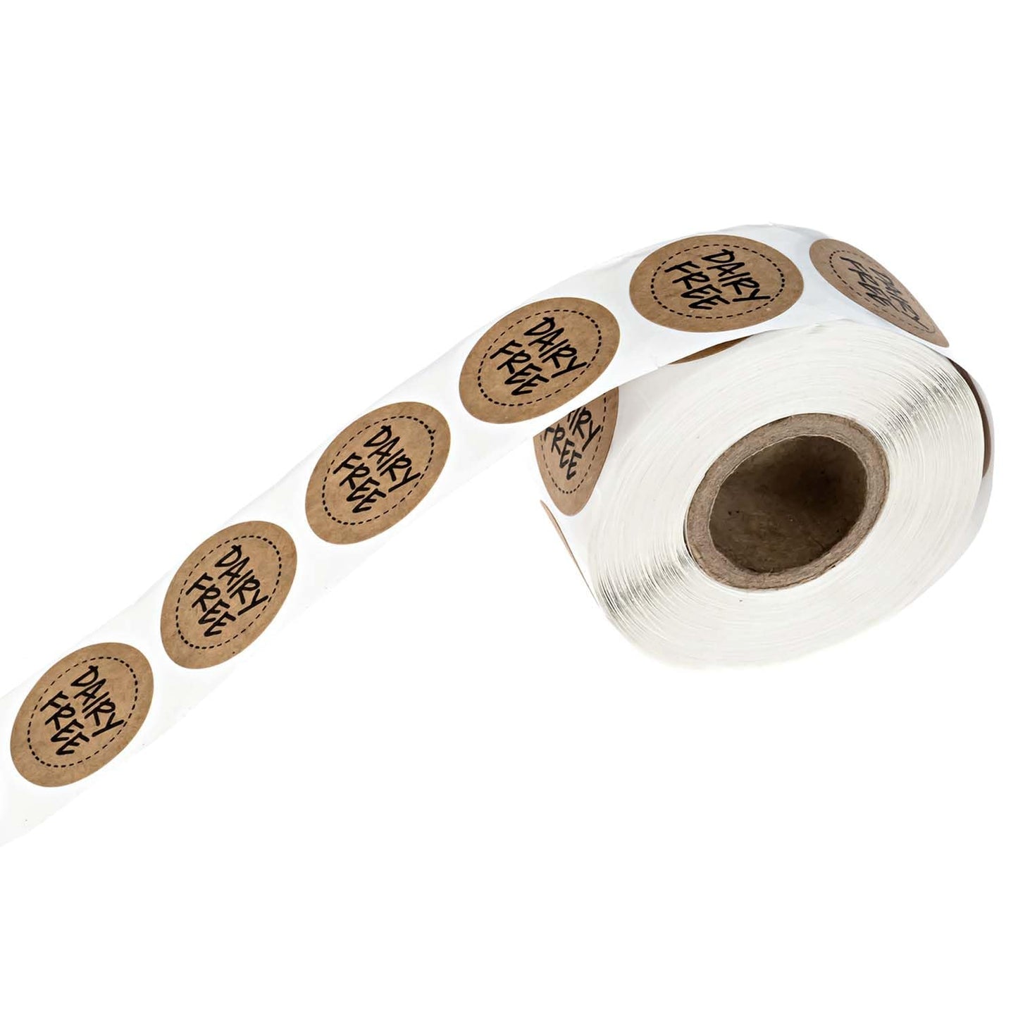 Brown Kraft Dairy Free Stickers / 500 Food Allergy Label Roll / 1" Small Round Vegan Milk Lactose Free Labels/Made in The USA Brown Kraft